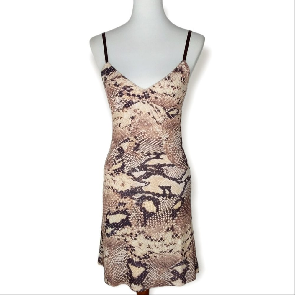 NWT Wendy Glez Chemise Dress Size Medium Snakeskin Print Brown Tan Sleep Lounge